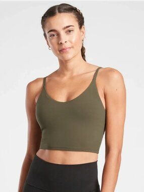 Athleta Elation V-Neck Crop Top Sports Bra | Olive Green | Size XS | Longline